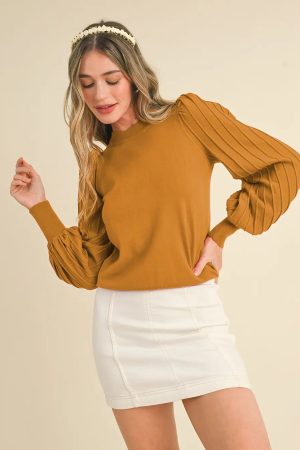 Ally Stripe Texture Puff Sleeve Sweater
