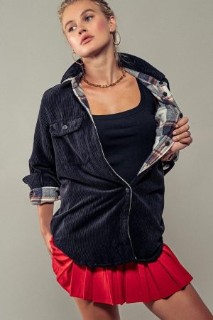 Toni Lynn Plaid Lined Corduroy Flannel Shacket