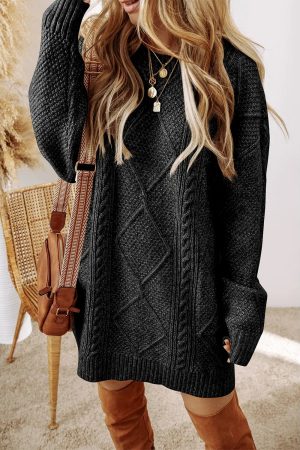Megan Marie Cable Knit Loose Fit Knit Sweater Dress
