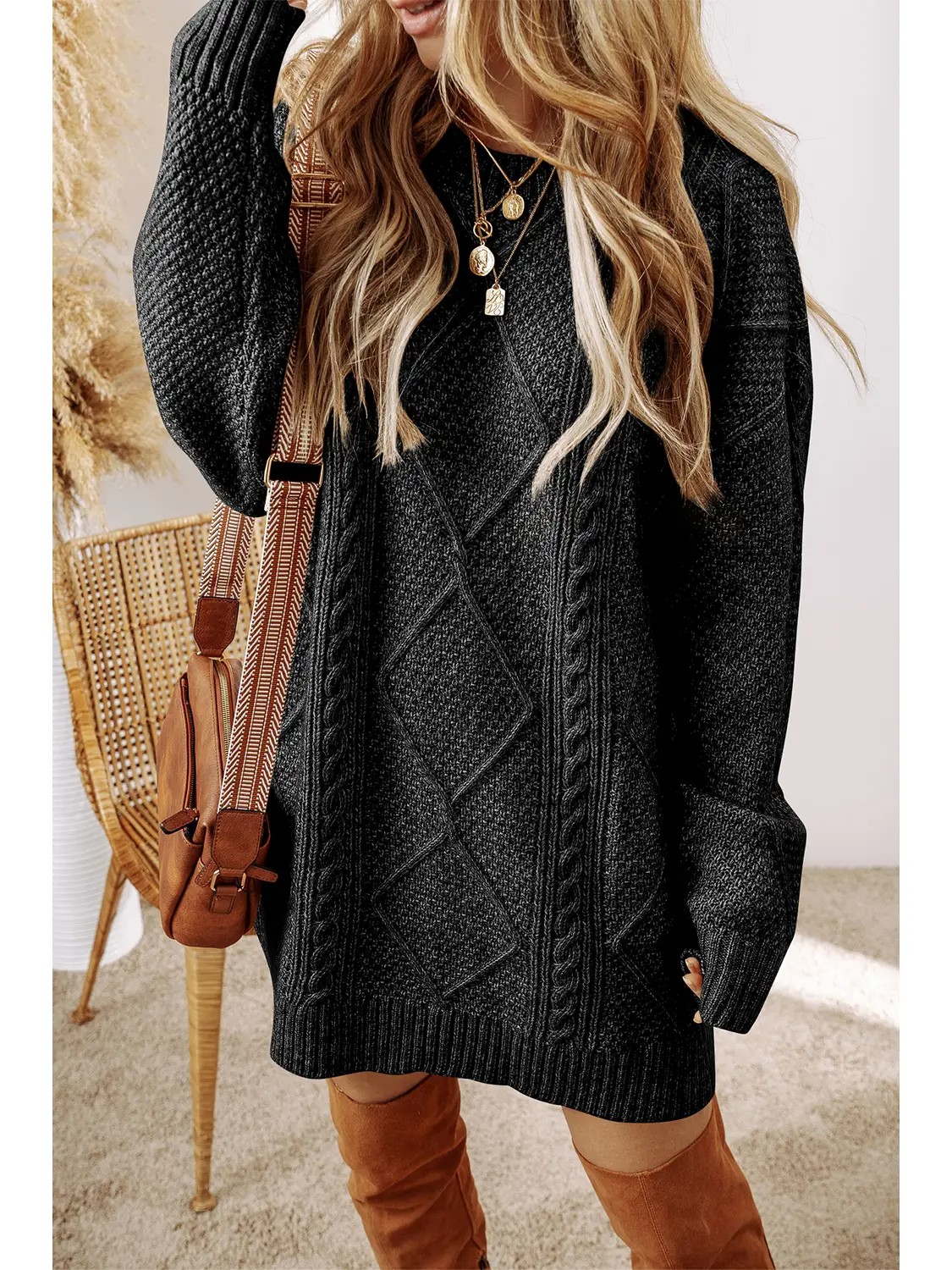 Megan Marie Cable Knit Loose Fit Knit Sweater Dress