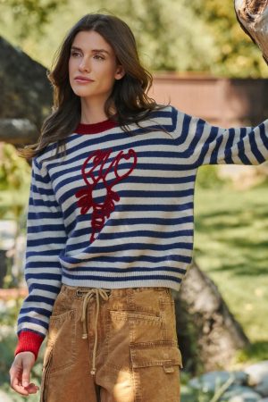 Helen Lobster Embroidered Breton Stripe Sweater