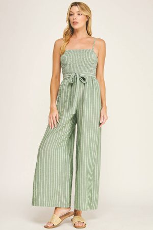 COMFREY STRIPE SMOCKED WIDE LEG JUMPSUIT