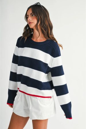 Cassie Coastal Stripe Crewneck Sweater